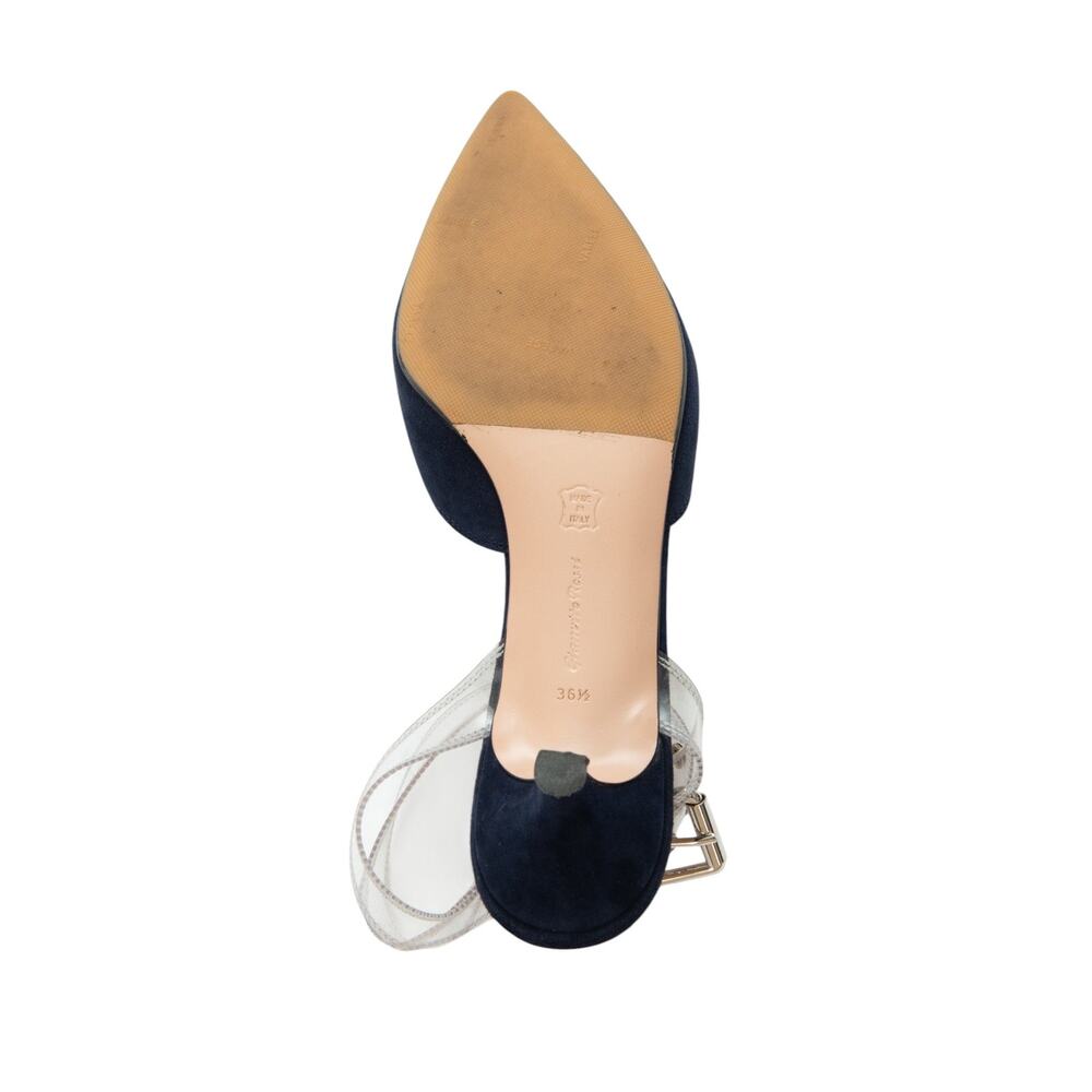 GIANVITO ROSSI Blue Suede Glyn PVC Ankle Strap Pumps Size 36.5 - Picture 4 of 4